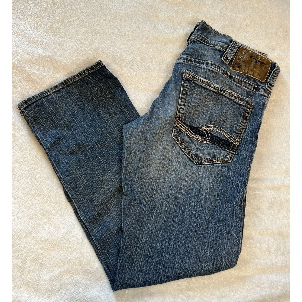 Silver Jeans Mens Size 32 x 31 Zac Dark Wash Blue Denim Thick Stitch Straight